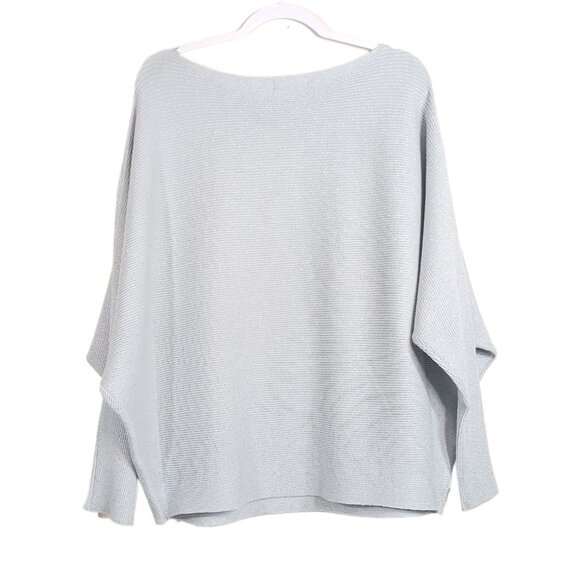 Greige Pullover Sweater Womens 1X Silver Metallic Dolman Sleeve Ribbed Lagenlook - Picture 1 of 6
